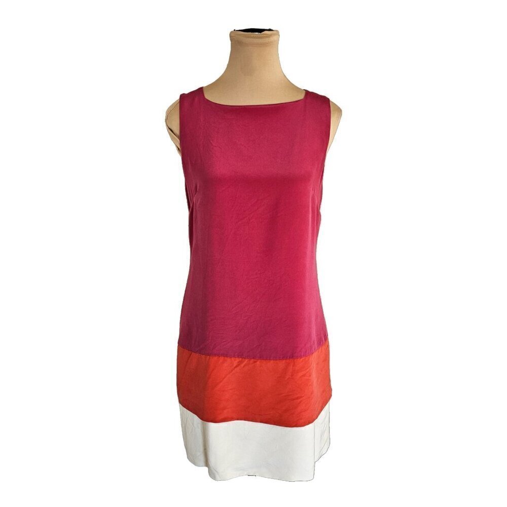 Judith & Charles Pink Red White Color Block Sheath Silk Dress Sz 6